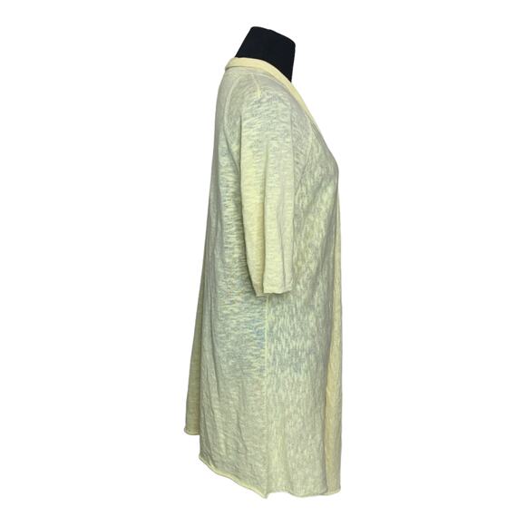 Eileen Fisher yellow short sleeves open asymmetrical cardigan size Small - Picture 2 of 11